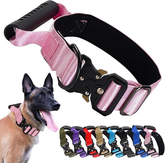 JSXD Tactical Dog Collar, 1.5 Inch Wide, Heavy Duty Military Training Collar with Handle, Metal Quick Release Buckle, 1000D Nylon, for Medium Large Dogs
