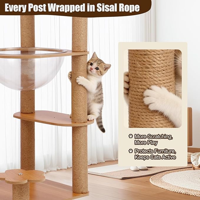 Cat Tree for Indoor Cats with Space Capsule, Multi-Level Cat Tower with Sisal Scratching Posts, 6 Level Cat Climbing Activity Center for Kittens and Adult Cats 43''