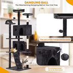 70in Cat Tree for Indoor Cats, Cat Tower with Cat Scratching Post, Multi-Level Cat Furniture, Cat Tower with Funny Toys for Kittens-Dark Gray