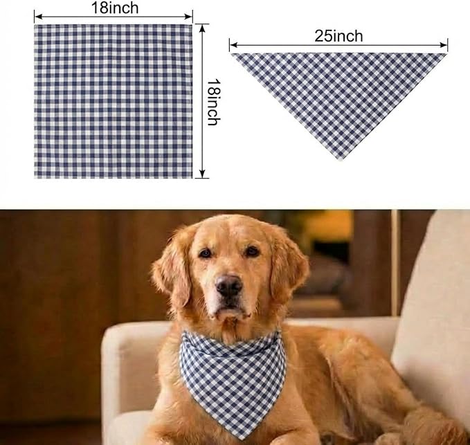 Dog Bandanas 1 Pack; Cotton Linen Blue Bandana Plaid for Large Dogs; Soft Breathable Dog Accessories; Classic Dog Apparel & Accessories