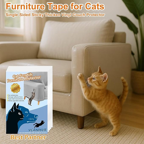 12 Pack Cat Scratch Furniture Protector Anti-Scratch Deterrent Tapes Premium Cat Couch Protector with Strong Stickiness No-Residue for Couch Doors & Walls