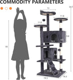 BestPet | 54" Cat Tree Tower | Ashy | Sturdy, Easy to Assemble, Multi-Level Activity Center with Sisal Scratching Posts, Condos, Perches, Hanging Cat Toys, Observation Decks & Ladder