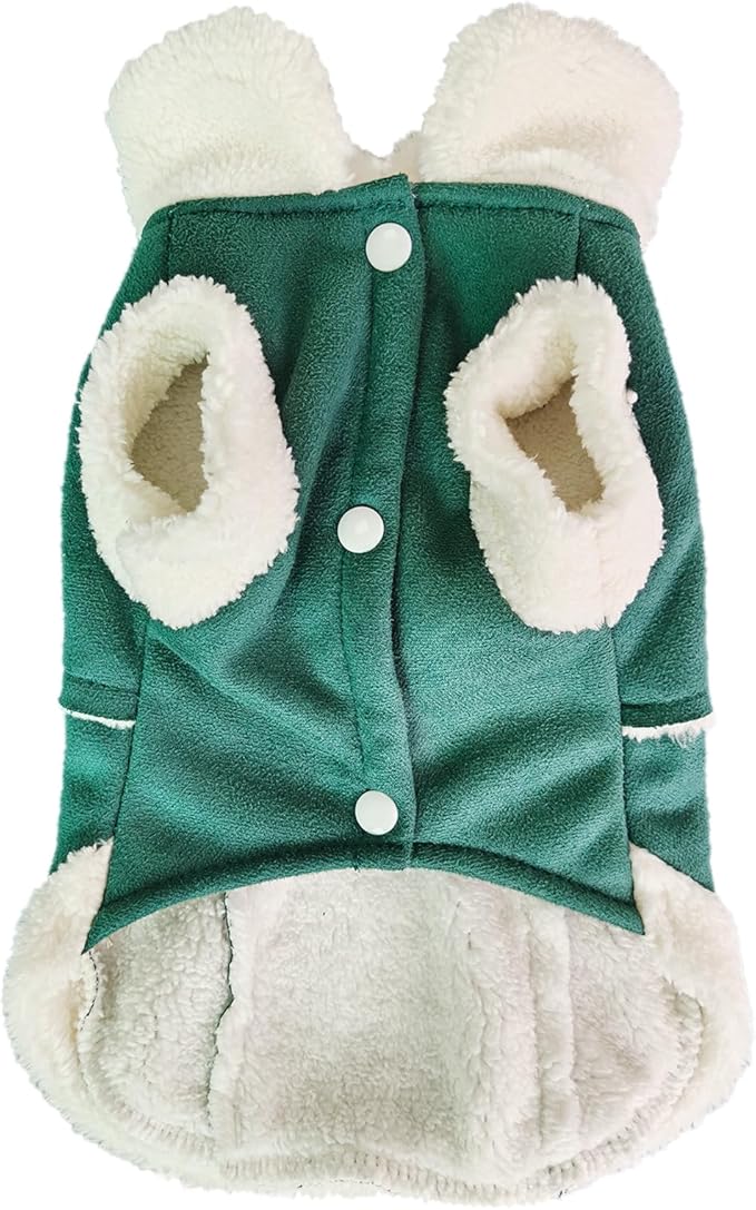 Jecikelon Bowtie Dog Cold Weather Coat Fleece Lining Warm Pet Puppy Turtleneck Dogs Winter Clothes for Small Dogs with D-Ring (Green, Large)