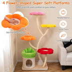 Tangkula Cat Tree Tower, 65 Inch Tall Cat Tower with Sisal Scratching Posts, Flower-Shaped Platforms, Padded Cat Condo, Modern Cat Tree for Indoor Cats Large Adult (Colorful)