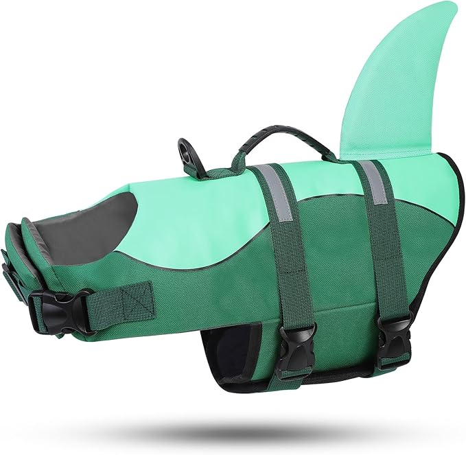 ASENKU Dog Life Jacket - Pet Safety Vest for Swimming & Boating, Shark Life Jacket with Floatation, Dog Lifesavers Swimsuits for Small Medium Large Dogs (MintMix, L)