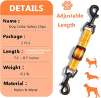2 Pcs Dog Collar Safety Clips with Double Ended Clasps | Adjustable Collar Backup Clip for Dog Harness & Collars Connectors, Training for Walking, Running, and Hiking, Safety Clip - Orange
