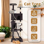 BestOffice 70 Inch Cat Tree, Multi-Level Cat Tower with Condo, Perches, Sisal Scratching Posts, Climbing Ladder,Indoor Activity Center Play House for Kittens & Adult Cats, Ashy