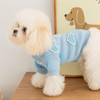 Winter Dog Sweater with Heart Shaped Pearl Decoration Thick Puppy Sweater for Small Dogs Pet Coat Dog Birthday