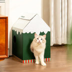 Cardboard Cat House with Scratch Pad & Catnip, Cat Play Scratching House for Indoor Hideaway Furniture, Heavy Duty Sturdy Cardboard Scratcher, Easy to Assemble Birthday Gift, Medium