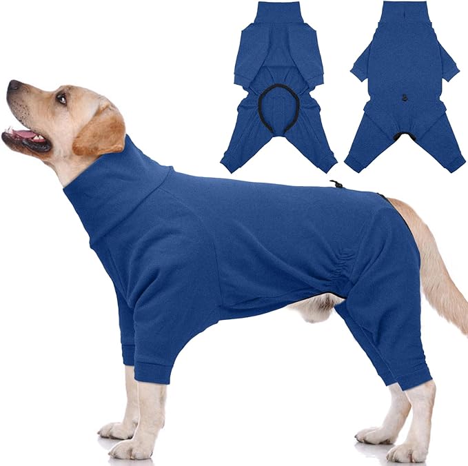 Dog Winter Coat Soft Fleece Pullover Pajamas, Fullbody Dog Cold Weather Jacket, Warm Pullover Doggie Winter Thermal 4-Legged Onesie Jumpsuit,High Collar Snowsuit Sweater for Dogs（Blue，L