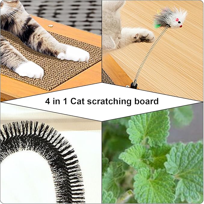 5-in-1 Multifunctional Cardboard Cat Scratcher,Cat Hair Brush for Grooming with Sturdy Cat Scratching Pad and Catnip Toy
