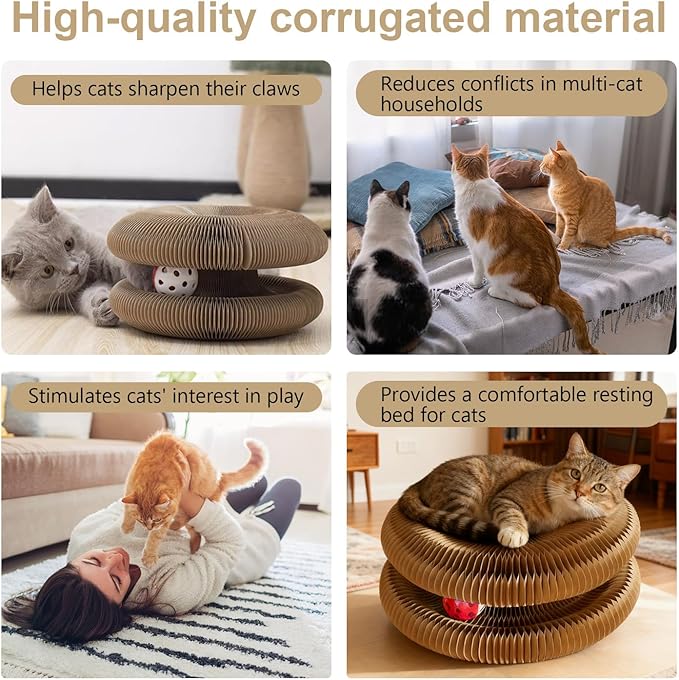 2 Pack Kitty Cat Toy, Cat Scratchers for Indoor Cats, Magic Organ Foldable Cardboard Cat Scratcher, Cat Toy Interactive Relieve Boredom and Exercise Brown