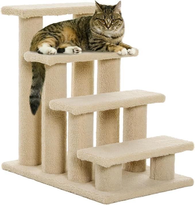 25" 4-Step Multi-Level Carpeted Cat Scratching Post Pet Stairs,cat Tree Tower cat Ladder for Indoor cat Gym for Indoor Cats cat Climbing Wall Small cat Tree for Indoor Cats Beige