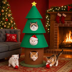 Leinuosen 60 Inch Felt Cat Christmas Tower for Indoor with 3 Condos 5 ft Xmas Tall Cat Tree Tower Furniture with Star Topper for Kitty Kitten DIY Christmas Decoration Activity Center Play House