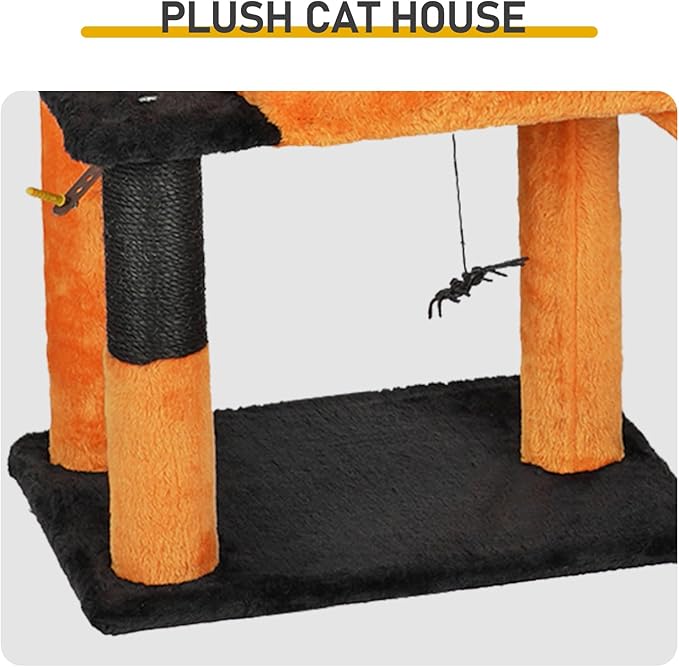 Gothic Cat Tree, 39.4" Halloween Cat Tree, Black Cat Tower for Indoor Cats with Sisal Scratching Posts, for Indoor Cats with Spacious Cat Condo, Sisal Scratching Posts, Hanging Toys, Orange & Black