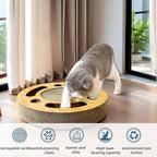 3-in-1 Cat Scratcher Toy, 13 Inch Round High-Density Corrugated Paper Puzzle Mat & Lounge for Indoor Cats, Reinforced Scratch-Resistant Board for Furniture Protection（Wood Color）
