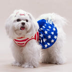 PUPTECK Print Dog Dress Pet Apparel for 4th of July with Cute Bowtie Puppy Clothes Outfit, Flag, S