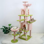 71 inch Flower Cat Tree, Multi-Level Cat Tower with Large Condo Removable Flower Cushion and Hammock, Tall Cat Tree for Indoor Large Cats Climbing, Scratching, and Play (Pink)