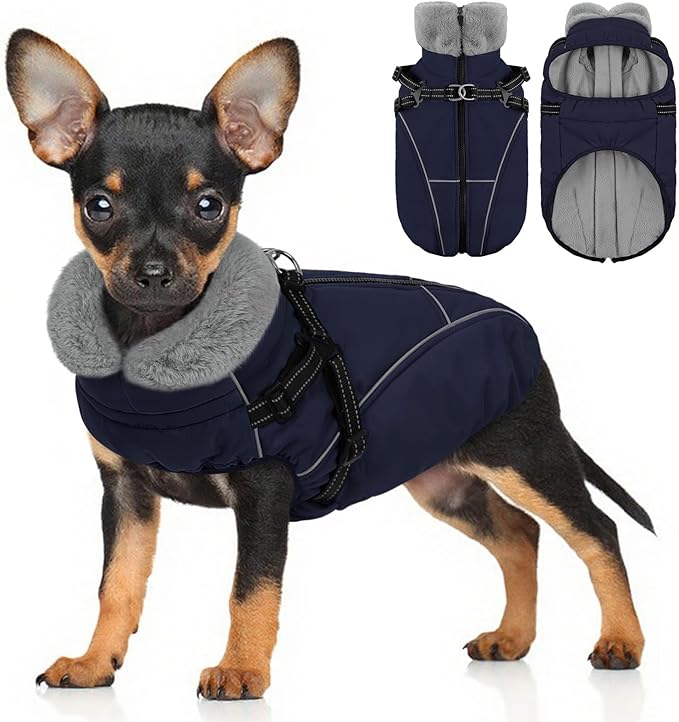 Dog Coats for Medium Dogs, Dog Snow Jacket, Reflective Pet Warm Fleece Vest for Cold Weather, Dark Blue M