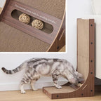 Petpals Cardboard Cat Scratching Pad, 24" Double Side L Shaped Corrugate Cardboard Scratching Pad, Couch Sofa Protector Scratcher,Cat Scratcher with Rattan Ball Toys.