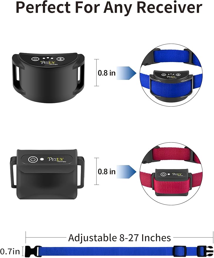PetJoy Replacement Collar Strap for Bark and Shock Collars, 8-27 Inches Adjustable E-Collar (2-Pack Blue & Red)