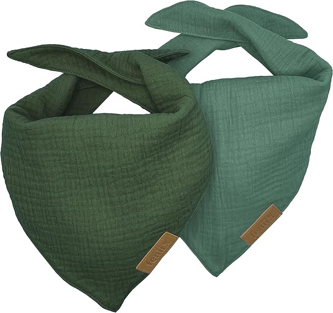 Premium Cotton Dog Bandanas - 2 Pack - Adjustable Fit - Washable - for Small, Medium & Large Breeds - Girl & Boy Dog Accessories - Multiple Sizes (Forest Green & Seafoam Green, X-Large)