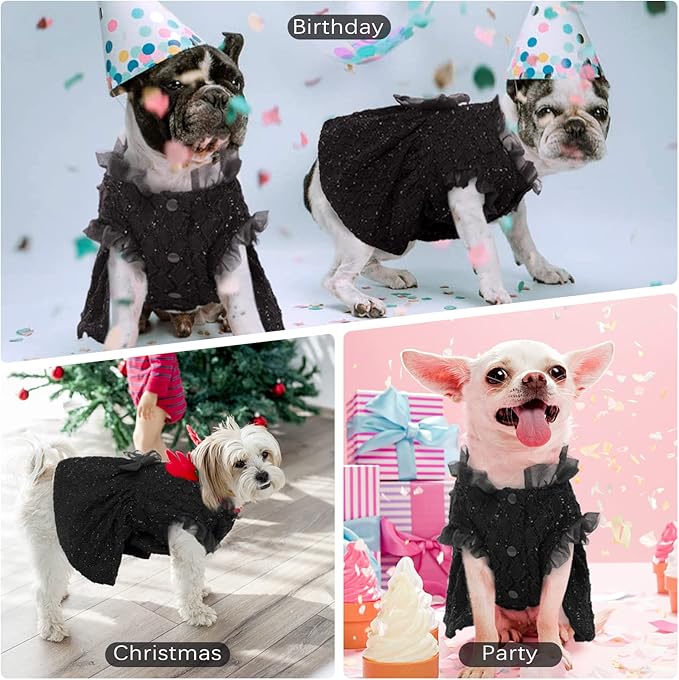 Kuoser Dog Dress, Cute Dog Dresses for Small Dogs Girl Elegant Puppy Tutu with Bow-Knot, Doggie Princess Costume Pet Outfit for Birthday Party Christmas Halloween Wedding, Black S