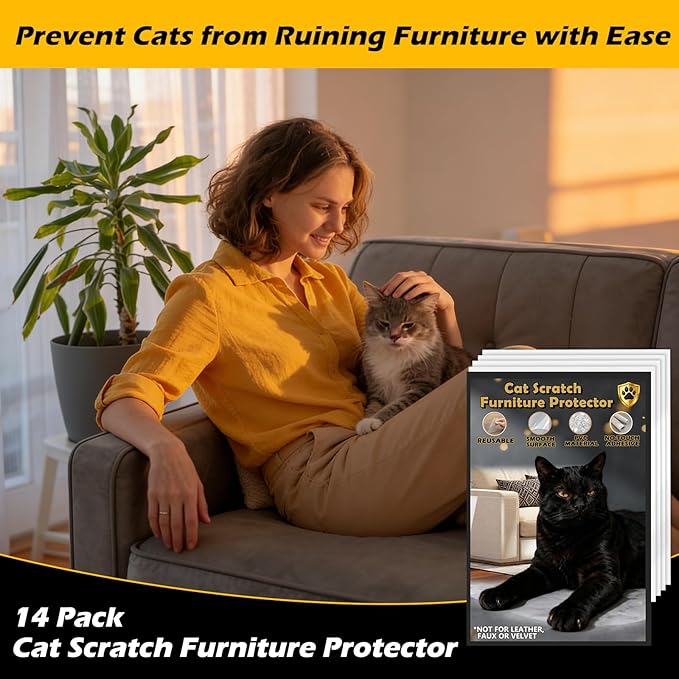 Cat Scratch Furniture Protector 14Pack Clear Anti Cat Scratch Protector, Single-Sided Self-Adhesive Furniture Cat Scratch Protector (14 Pack)