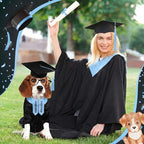5 Pcs Dog Graduation Costume Set Include 2026 Pet Graduation Gown with Stole Puppy Grad Cap Lensless Glasses DIY Letter Stickers for Dogs Cats Holiday Costume Accessory(Black Light Blue,L)