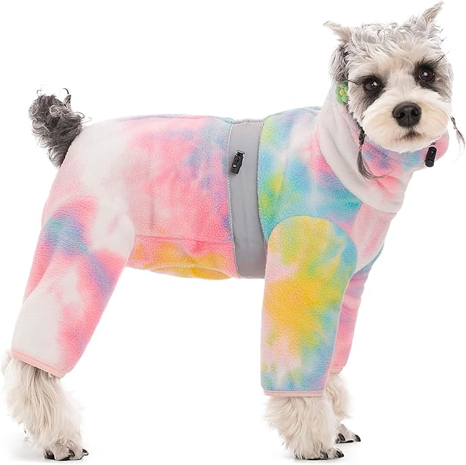 Dog Coats for Small Dogs, Polar Fleece Dog Pajamas Bodysuit, Puppy Onesies Tie Dye Jumpsuits, Dogs Warm Clothes Four-Legged, Doggie Fullbody Winter Jacket Vest