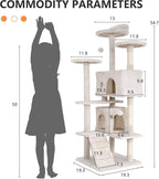 Cat Tree for Indoor Cats, Multi-Level Cat Tower with Scratching Posts & Cozy Condo, Space Saving Cat Activity Center, Durable Pet Play House (54in,Beige)
