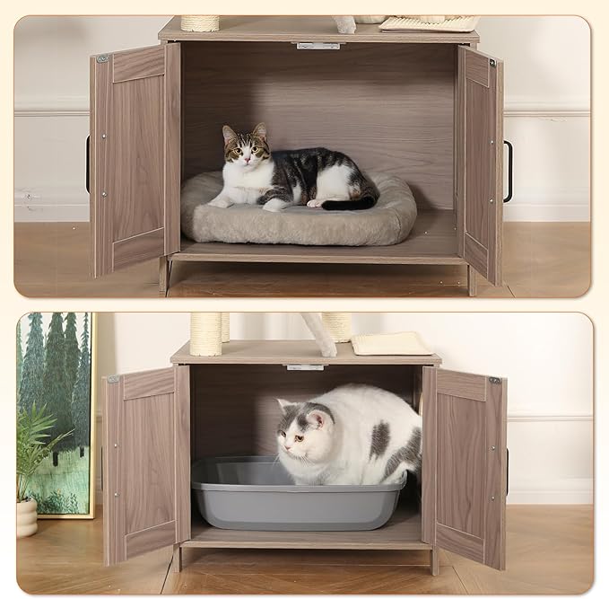 Amazon Basics Furniture Cat Tree with Litter Box Enclosure, Large Cat Tree with Scratching Posts, Sisal Pad, Cozy Perch and Hammock