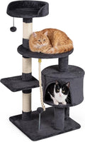Tangkula 36 Inch Cat Tree Tower, Multi-Level Cat Tower with Condo, Top Perch, Sisal Scratching Posts & Hanging Rope, Spring & Hanging Balls, Climbing Platforms for Indoor Cats and Kittens (Dark Gray)