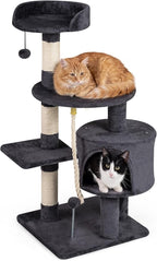 Tangkula 36 Inch Cat Tree Tower, Multi-Level Cat Tower with Condo, Top Perch, Sisal Scratching Posts & Hanging Rope, Spring & Hanging Balls, Climbing Platforms for Indoor Cats and Kittens (Dark Gray)
