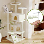 54 Inches Cat Tower Condo Furniture, Cat Tree for Indoor Cats, Cozy Hammock and Sisal Scratching Posts, Multi-Level Durable Cat Tree for Kittens Pet House Play, Detachable, Beige