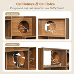 63.5" Cat Tree with Litter Box Enclosure & Bookshelf, Modern Cat Tower with Built-in Cat Houses, Multi-Tier Storage Shelf Cat Furniture for Indoor Cats,Brown