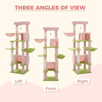 PEQULTI 66" Cat Tree for Indoor Cats, Tall Cat Tower for Large Cats with Scratching Post, Super Large Metal Hammock[20''X12''] and 2 Big Condos, Pink