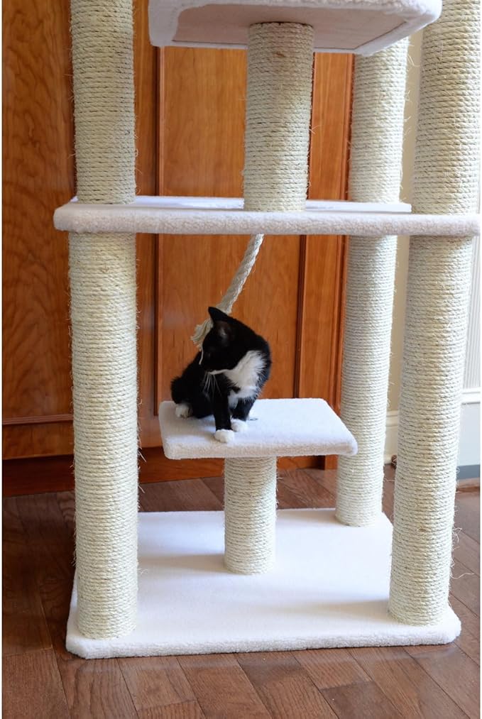 Cat Tree Tower Six Level Ivory Playhouse Cat Scratching Post - 81" Tall Indoor Kitty Condo 152