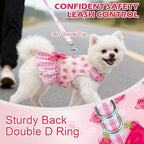 EXPAWLORER Dog Harness Small Medium Sized Dogs, Plaid Dog Dress Bowknot Harness and Leash Set, No Choke No Pull Soft Mesh Vest Cute Princess Puppy Outfits Clothes Costume for Girls Party Cats Pink XS