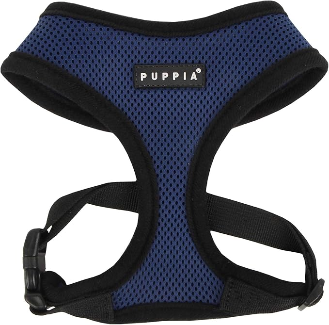 Puppia Soft Dog Harness No Choke Over-The-Head Triple Layered Breathable Mesh Adjustable Chest Belt and Quick-Release Buckle, Royal Blue, Small