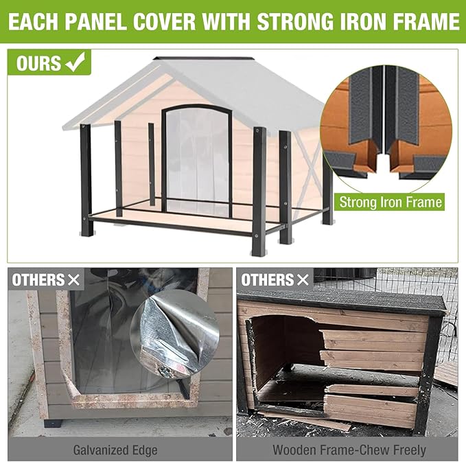 Dog House Outdoor & Indoor Unique All-Around Iron Frame Dog Kennel for Winter with Raised Feet for Small & Medium & Large Dogs,Weatherproof Roof (40.6 “L×34.3”W×31.5“H)
