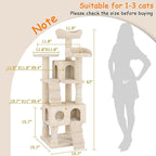 63 Inches Multi-Level Cat Tree Tower with Condo, Plush Perches, Scratching Posts, Hammocks, and Play House, Beige
