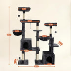 Indoor Cat Tree for Large Cats, 64.5 Inch Multi-Cat Cat Tree, Includes 3 Perches, 2 Cat Beds, 2 Hanging Baskets, Ideal for Multiple Cats to Play (Grey)