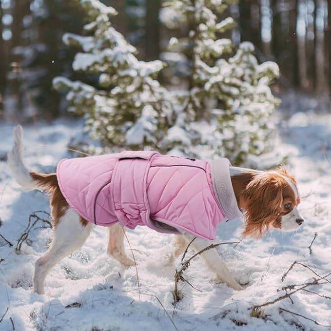 Kuoser Dog Jacket Warm Fleece Lined Dog Coats for Small Dogs, Waterproof Pet Coat Reflective Puppy Snowsuit with Harness Hole for Cold Weather Walking Hiking, Quilted Dogs Winter Vest, Pink, S