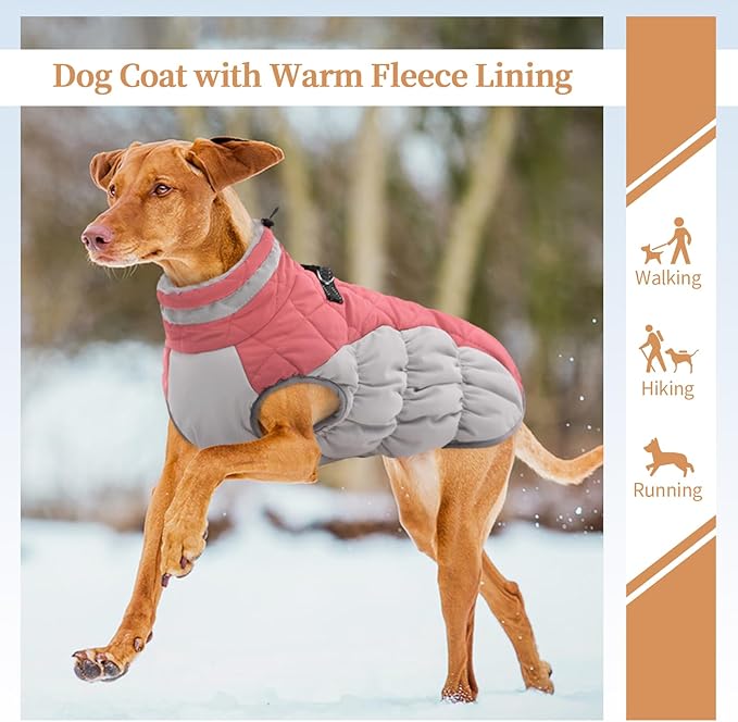 Dog Jackets for Large Dogs, Large Dog Winter Coat, Pet Cold Weather Coats, XXXL Pet Jacket with D-Ring, Waterproof Coat with Back Zipper,Snowsuit Labrador German Shepherd Doberman,Pink,XXXL