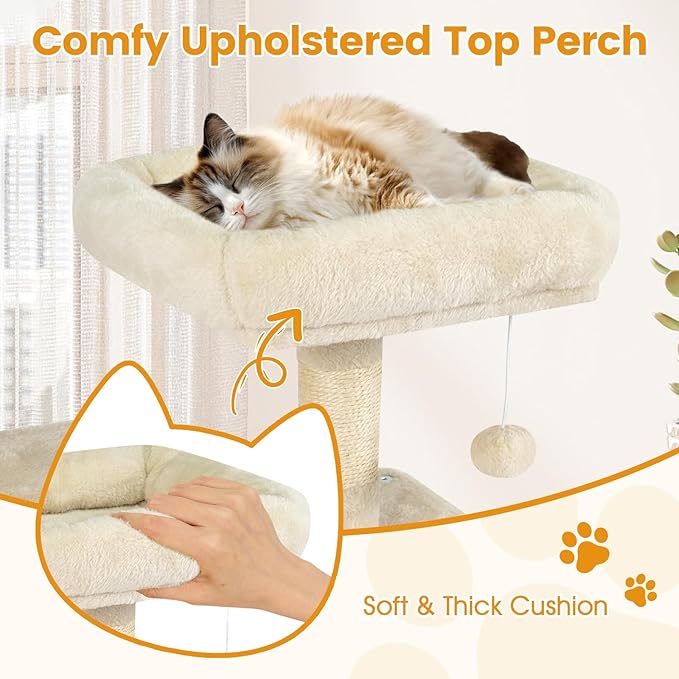 PETSITE Multi-Level Cat Tree, 58 Inches Tall with Sisal Scratching Posts, Condo, Hammock, Dangling Balls, Jumping Platforms, and Cozy Top Perch, Ideal for Indoor Cats to Play and Rest (Beige)