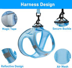 Hipubby Dog Harness and Leash Set, No Pull Soft Mesh Puppy Harness for Small Medium Dogs, Cats - Step in Reflective Breathable Lightweight Vest Harness for Walking, Training - Blue, L
