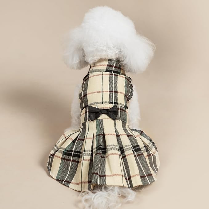 PUPTECK Classic Plaid Dog Dress Cute Puppy Clothes Outfit