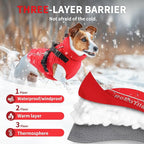 Dog Winter Coat Reflective Water-Resistant Jacket, Fleece Lined Windproof Puppy Coat with Back Zipper & D-Ring, Cold Weather Dog Coats for Small Medium Dogs (XL, Red)
