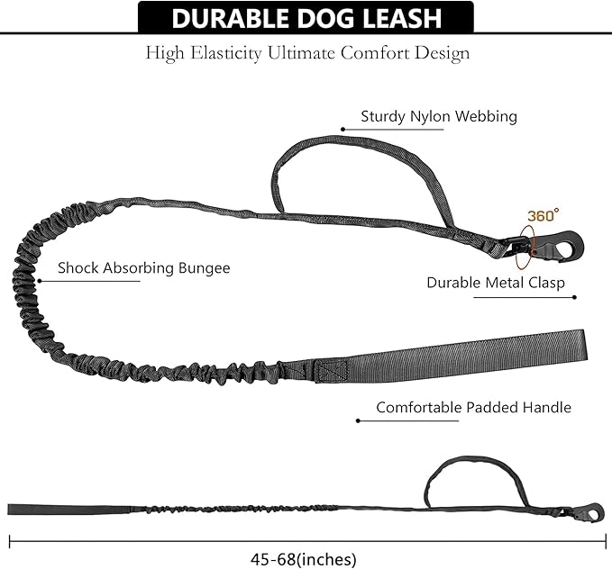 Tactical AirTag Dog Collar Leash Set - Heavy Duty, Adjustable GPS Collar Compatible with Apple AirTag, with Holder & Control Handle for Medium/Large Dogs [ Black, L ]